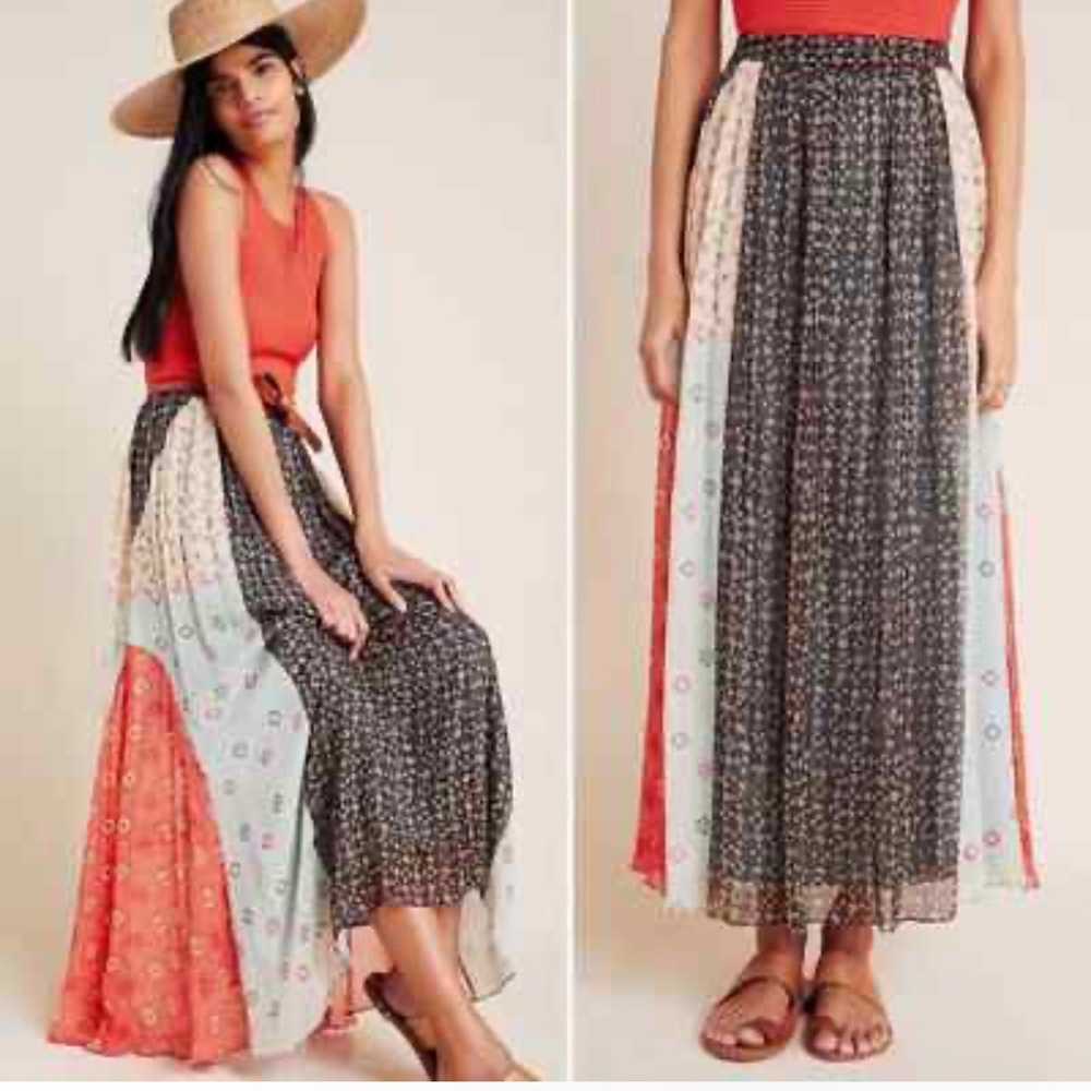 Anthropologie Verb Margot pleated Maxi skirt 4 India Festival Boho beads